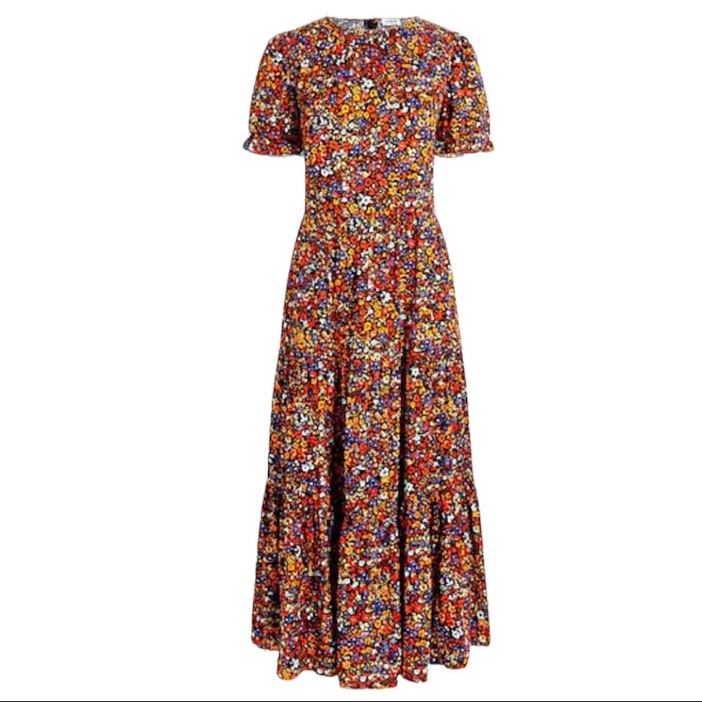 NWT J.Crew Puff-Sleeve Tiered Midi Dress - Blazing Sun - XS